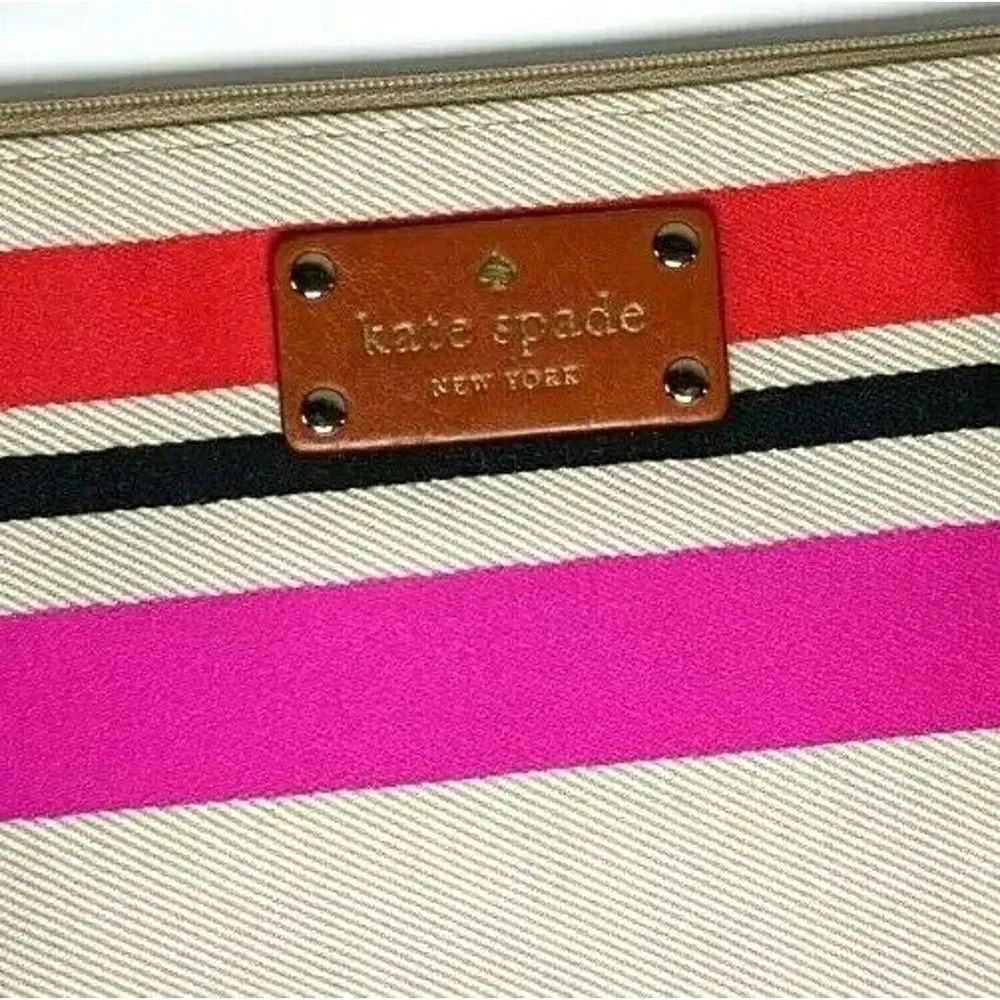 Kate Spade Bag Purse‎ Tan Pink Stripe Oversized Clutch Travel